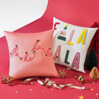 Ashler Merry Christmas Throw Pillow Covers, Letter Embroidery Pillow Covers, Velvet Holiday Decorative Pillowcase with 3D Light String, Set of 2, Pink, 18 x 18 Inch