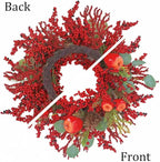 22 inch Christmas Wreath for Front Door - Apple and Berry Wreath for, Artificial Holiday Door Decoration with Mixed Leaves, Farmhouse Style Christmas Wreath