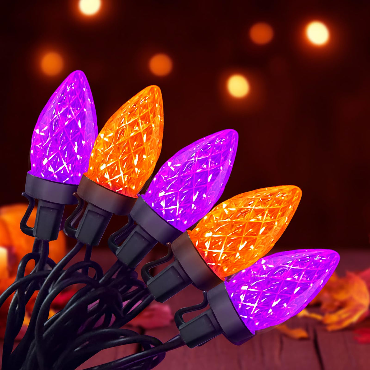 26FT Halloween String Lights Outdoor, 50 C7 LED Orange and Purple String Lights Waterproof, Plug-in Halloween Patio Decorative Lights for Indoor Roofline Backary Porch House Holiday Party Decor