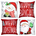 RidaaFri Christmas Pillow Covers 18x18 Inch Set of 4 Merry Christmas Red Throw Pillow Cases Winter Holiday Cushion Case Snowman Santa Claus Xmas Decorations for Home