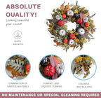 TEMPUS 24 Inch Fall Wreath Artificial Pumpkin & Grain Decor - Handcrafted Harvest Thanksgiving Wreath for Front Door, Wall, Farmhouse