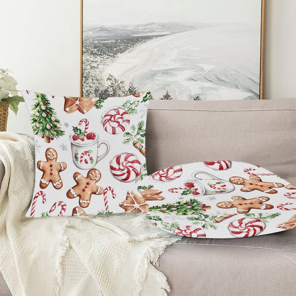 Christmas Gingerbread Man Throw Pillow Covers 20x20 Set of 2 Cushion Cases