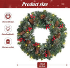 FR Artificial Pre-Lit Fir Christmas Wreath Holiday Accent Decoration, Wintry Pine, Decorated with Pine Cones Berry Clusters, with LED Lights Battery Operated for Door, Mantel - 16 Inch