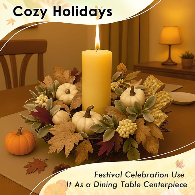 Fall Wreaths for Front Door Outside Decor, 20" Eucalyptus Maple Leaves Pumpkins Autumn Wreath Decorations with Bow and Hanging Sign for Thanksgiving Home Outdoor Indoor Porch Harvest