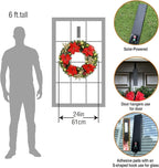 Solar Christmas Wreath 24 Inches Pre-Lit Solar 50 Led Artificial Lighted Wreath for Front Door Window Home Decor Outdoor Christmas Decor Poinsettias Golden Pine Branches Balls(2403)