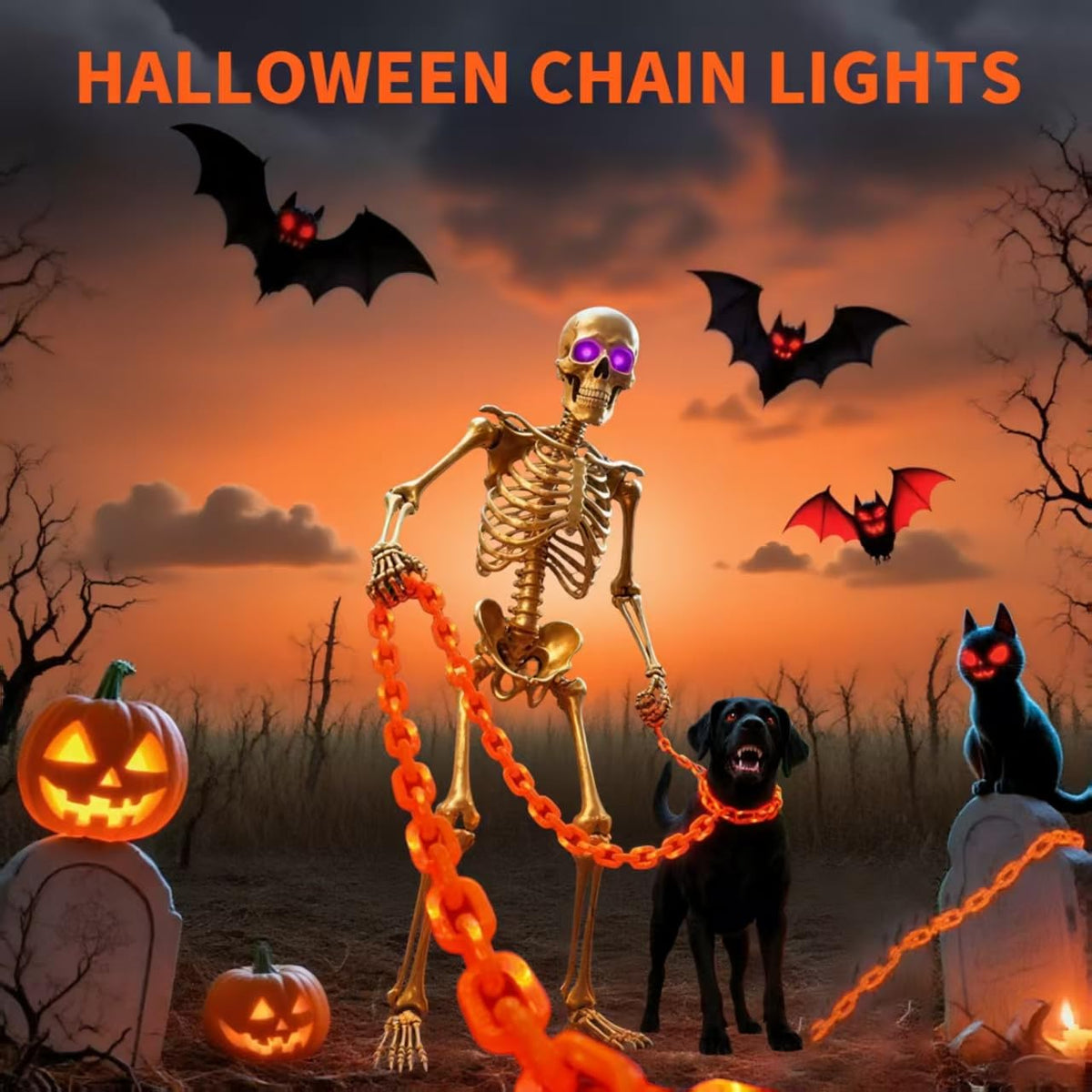 Halloween string lights,Hopolon 13.7Ft 175LED Halloween Decorations Chain Lights Outdoor/Indoor Plastic Orange Light Battery USB with Waterproof, 8Modes&Timer for Home Garden Patio Porch Spooky Decor