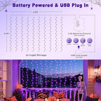 JMEXSUSS 200 LED Halloween Curtain Lights Battery Operated & USB Plug in, 6.6 x 6.6 ft Hanging String Lights Indoor with Remote, Purple Halloween Lights for Bedroom Backdrop Party Outdoor Decorations