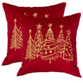 GEEORY 2-Pack Embroidered Luxurious Velvet Christmas Tree Pillow Covers, Xmas Decorations Farmhouse Throw Pillows Winter Holiday Decor Cushion Case for Sofa & Bed Red Gold GX008-18
