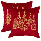 GEEORY 2-Pack Embroidered Luxurious Velvet Christmas Tree Pillow Covers, Xmas Decorations Farmhouse Throw Pillows Winter Holiday Decor Cushion Case for Sofa & Bed Red Gold GX008-18