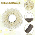 26 Inch Realistic Fall Wreaths for Front Door Outside Autumn Wreath Outdoor Indoors Fall Decorations for Home Thanksgiving Halloween Holiday Decorations Clearance for Wall Porch Door (Fall White)