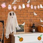 Ganeen Halloween Pink Ghost Decorations Halloween Pink Ghost String Lights 10 ft 20 LED Hanging LED Lights Battery Operated for Home Party Indoor Outdoor Cute Decor
