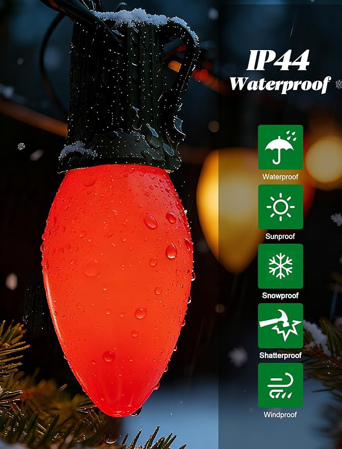 C7 LED Multicolor Christmas Lights 25Ft Outdoor Vintage String Lights with 27 Multicolor LED Bulbs, Connectable Xmas Tree Lights for Xmas Backyard Carnival Patio Wedding Holiday Decoration