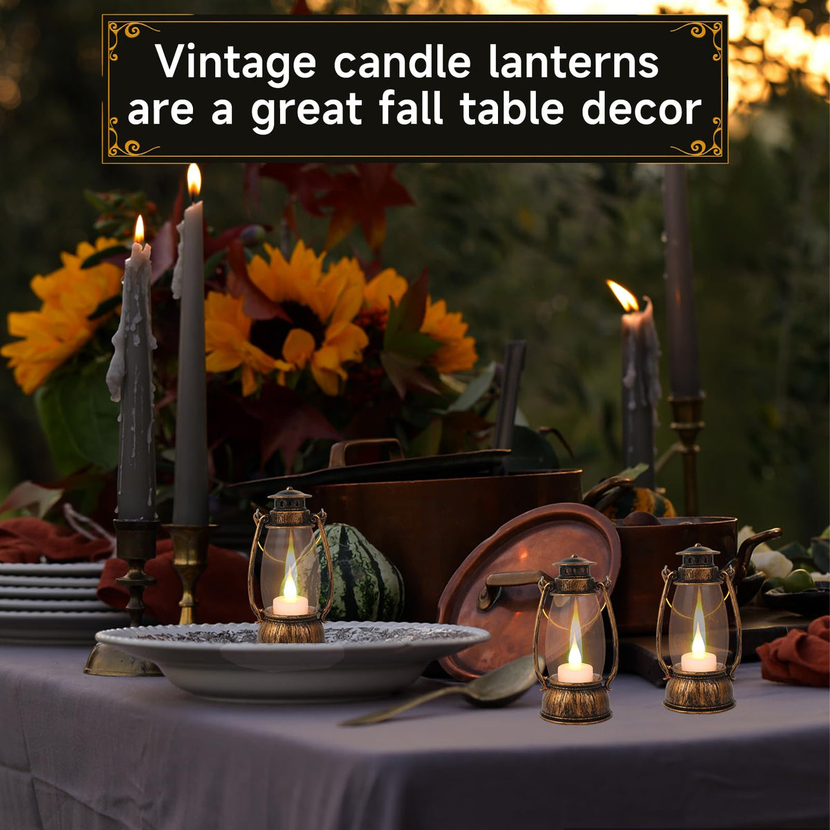 Reperla 12Pcs Mini Lantern Decorative with Flickering LED Candle, 6Inch Small Western Lantern for Table Centerpiece, Vintage Hanging Candle Holders for Western Halloween Camping Party Decor (Brown)