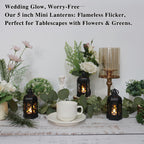 LLQ (8Pack-5Inch) Mini Lantern with Flickering LED Candle for Table Centerpiece, Black Halloween Decorations, Small Hanging Decorative Lantern for Wedding Christmas, Fall Garden Party Decor for Home