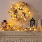 Realistic Fall Wreath with Lights, 22" Fall Wreaths for Front Door with Pumpkins Fall Leaves Berries Pine Cones,Autumn Wreath Fall Decorations for Home Thanksgiving Halloween Decorations for Wall Door