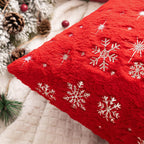MIULEE Set of 2 Christmas Decorative Throw Pillow Covers Soft Faux Fur Winter Pillow Covers with Silver Snowflake Glitter Holiday Festival Pillowcases for Couch Sofa Bed, 18×18inch, Red