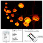 Runleo Halloween Decorations Pumpkin String Lights, 30 LED 16.4 FT 8 Modes Timer 3D Waterproof Orange Jack-O-Lantern Battery Operated Decorative Twinkle Lights for Indoor Bedroom Camper Party Decor