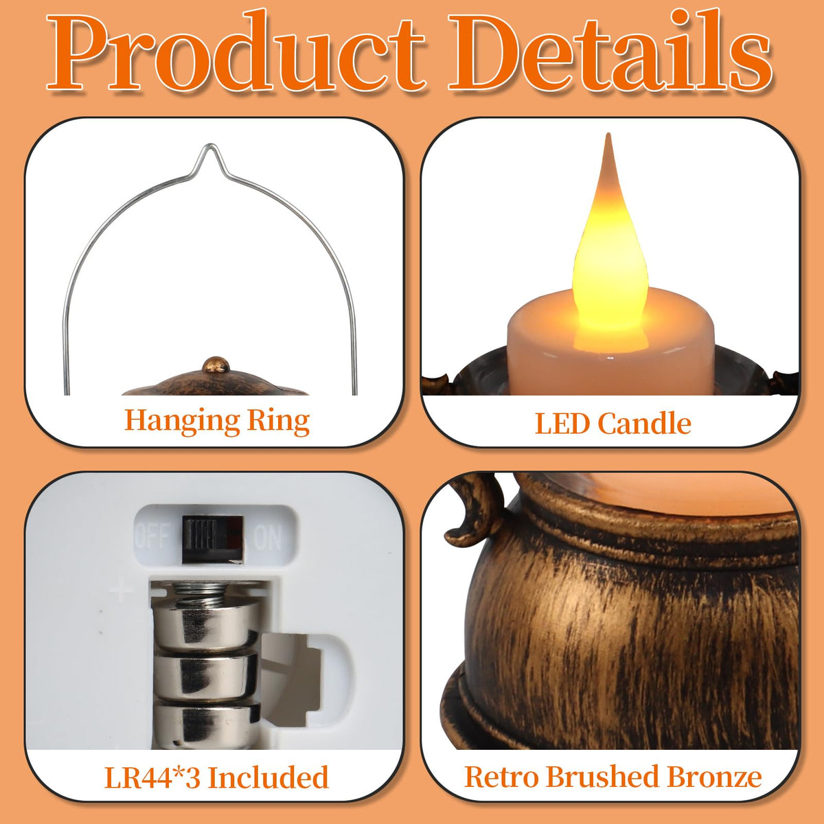 Reperla 12Pcs Mini Lantern Decorative with Flickering LED Candle, 6Inch Small Western Lantern for Table Centerpiece, Vintage Hanging Candle Holders for Western Halloween Camping Party Decor (Brown)