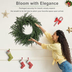 Artgar 24 Inch Christmas Pine Wreath Christmas Wreaths for Front Door, Real Touch Artificial Green Pine Wreath for Home Indoor Outdoor Wall Window Porch Farmhouse Winter Decor