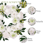 WELL KNOWN Fall & Winter White Wreaths for Front Door, Silk Aritificial Peony Wreath for Front Door Porch, Indoor Wall Window Home Decor, Farmhouse Thanks Giving Christmas Party Wediing Decor & Gift
