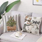 Coeufuedy Christmas Stripe Pillow Covers 18x18 Inch Set of 4 Snowman Reindeer Gloves Eucalyptus Winter Holiday Decorative Farmhouse Cushion Covers for Sofa Couch Living Room