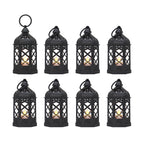 LLQ (8Pack-5Inch) Mini Lantern with Flickering LED Candle for Table Centerpiece, Black Halloween Decorations, Small Hanging Decorative Lantern for Wedding Christmas, Fall Garden Party Decor for Home
