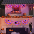 FFZZKJ Halloween Decorations Spider Web Lights 6FT 60LED Battery Operated/USB Powered with Black Spider with Timer 8 Modes Indoor Outdoor for Halloween Decor, Orange&Purple