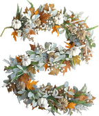Thanksgiving Fall Wreath, Eucalyptus Berries Pumpkins Lamb Ears Leaves Autumn Wreaths for Front Door, Fall Decor, Porch Wall, Home Outdoor Holiday Decorations (Pumpkin Garland)