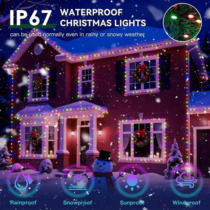 Outdoor Christmas Lights, 600LEDs 197FT Christmas Tree String Lights, IP67 Waterproof 11 Modes Warm and Multicolor Holiday Lights with Remote for House Yard Xmas Decorations