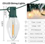 C9 LED Christmas Lights Outdoor 25FT, 25 Energy Efficient Warm White Vintage Bulbs, Connectable, Weatherproof for Roof, Xmas Tree, Porch, Yard, Patio, Holiday Decor - Green Wire