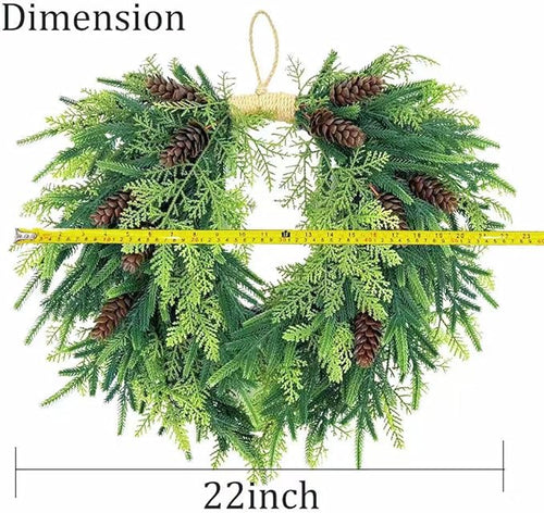 20 inch Christmas Wreath for Front Door- Indoor and Outdoor, Artificial Christmas Wreath Decorated with Pine Cones and Cypress Trees, Rural Farmhouse Holiday Wreath Decoration