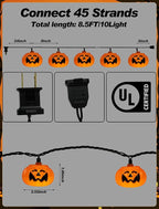 8.5Ft LED Halloween Lights Pumpkin String Lights with 10 Smiling Jack O Lantern Pumpkin Lights, Orange Jack O Lantern for Home Party Yard Porch Indoor Outdoor Decor Halloween Decorations