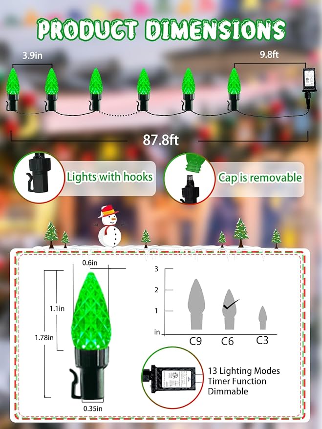 240 LED 78FT C6 Christmas String Lights, Super Long Christmas Lights Outdoor Indoor with 13 Modes & Timer, Waterproof Fairy Twinkle Light Plug in for Tree Garden Party Xmas Decorations (Green)