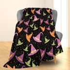 Ti Caldi Witch Hat and Stars Halloween Blanket - Soft Cozy Lightweight Flannel Throw Blanket for Adults Kids, Warm Fuzzy Blankets for Couch, Bed, Travel, Outdoor Use, Home Decor 60×50 in
