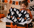 Halloween Fleece Throw Blanket: Jack O Lantern Pumpkins White Ghosts and Spiderwebs on Soft Black Velvet for Sofa, Couch, Chairs and Bed, 50" x 70"