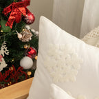 HUAGUOGUO 18 x 18 Inch 2PCs Embroideried Pillowcase，Christmas Holiday Falling Snowflake Cotton Linen Throw Pillow Cover Cushion Home Sofa Bed Car Decorative (White)