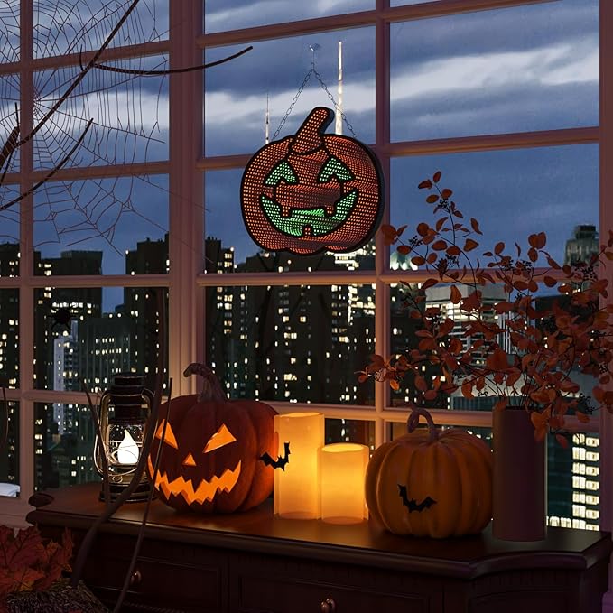 Halloween Pumpkin Night Lights, 12.2" x 16.54" 3D Infinite Mirror Pumpkin Light, LED Lighted Halloween Indoor Decoration for Kids Party Windows Doors Walls, Battery/USB & Plug-in Lights Sign