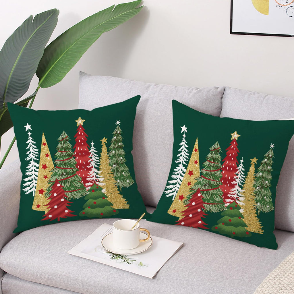 Coeufuedy Green Christmas Throw Pillow Covers 18 x 18 Inch Set of 2 Xmas Tree Christmas Winter Holiday Decorative Cushion Case for Sofa Couch Home Decor