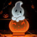 LED Halloween Pumpkin Light, Cute Neon Pumpkin and Ghost Sign Decor,11.57 Inch Halloween 3D Infinity Lights with USB Powered for Table, Room, Party Decoration