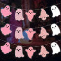 Ganeen Halloween Pink Ghost Decorations Halloween Pink Ghost String Lights 10 ft 20 LED Hanging LED Lights Battery Operated for Home Party Indoor Outdoor Cute Decor