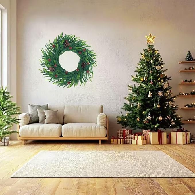 20 inch Christmas Wreath for Front Door - a Realistic Blend of Artificial Wreaths and Pine Cones, Used to Decorate Walls, Windows, porches, farmhouses, Indoor and Outdoor Decorations