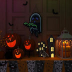 Halloween Ghost Night Lights, 3D Infinite Mirror Ghost Light with Bat, 12.2" x 16.54" LED Lighted Halloween Indoor Decoration for Kids Party Windows Doors Walls, Battery/USB & Plug-in Lights Sign