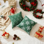 Auomily Soft Chenille Christmas Pillow Covers 18x18 Set of 2, Reversible Snowflake & Tree Pattern, Thick & Cozy Farmhouse Holiday Cushion Cases with Hidden Zipper for Sofa Couch Bed(Green,18x18)
