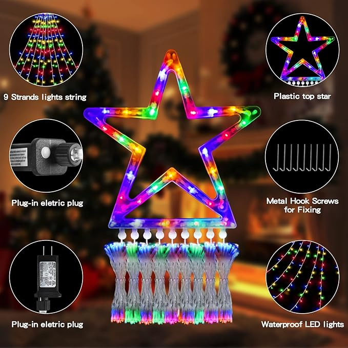 Christmas String Lights Outdoor Decoration 317 LED Star Fairy String Lights 8 Modes & Waterproof for Party Wedding Patio Yard New Year Holiday Indoor Outdoor - Multicolor