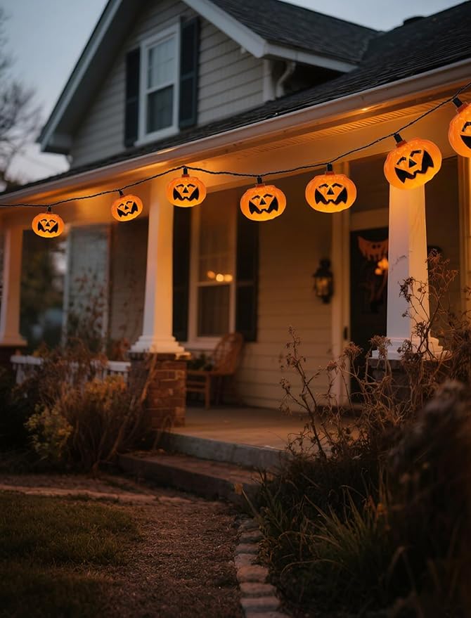 8.5Ft LED Halloween Lights Pumpkin String Lights with 10 Smiling Jack O Lantern Pumpkin Lights, Orange Jack O Lantern for Home Party Yard Porch Indoor Outdoor Decor Halloween Decorations