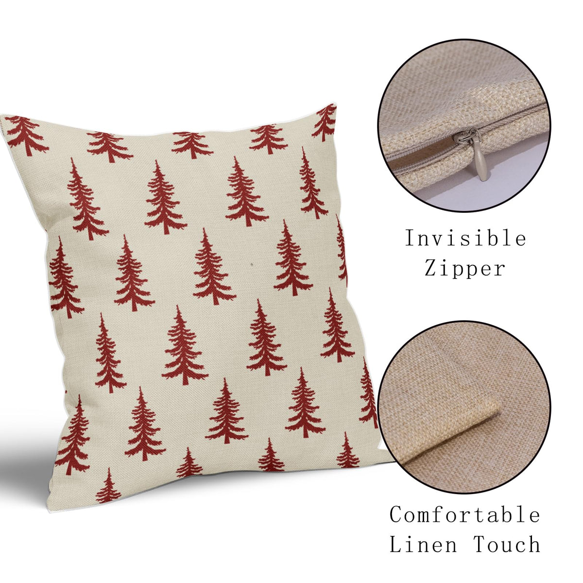 Aytipun Christmas Tree Pillow Covers 18x18 Set of 2 Red Xmas Rustic Style Winter Print Decorative Outdoor Pillowcases Farmhouse Vintage Holiday Decorations Throw Cushion Case Decor for Couch Sofa Bed