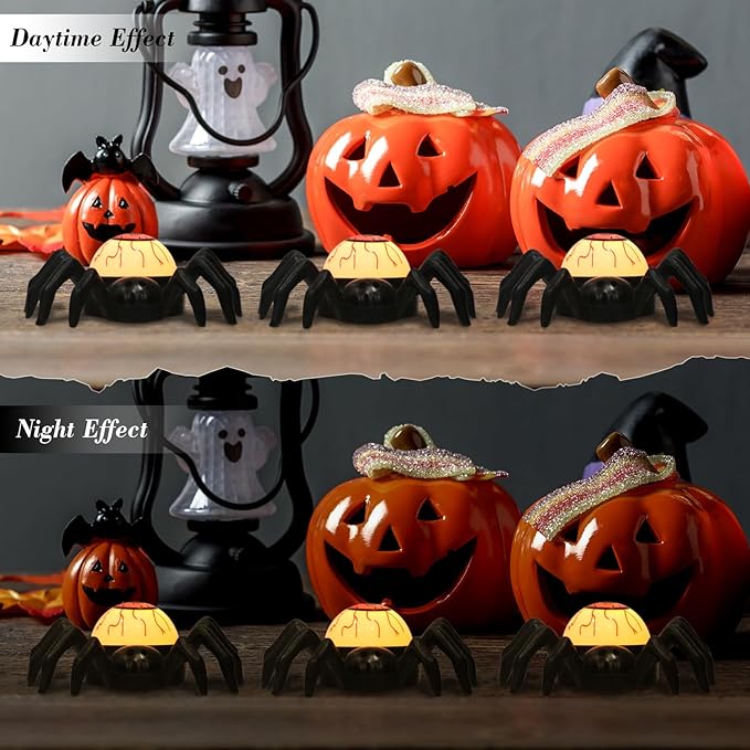 Halloween Decorations Tea Lights Candles with 6H Timer, 6 PCS Battery Operated LED Candle Spider Eyeballs Flameless Flickering Table Party Halloween Decor Indoor