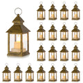 Romadedi Mini Lanterns Decorative for Wedding Centerpiece - 20 PCS Hanging Small Gold Lantern Bulk with Flickering LED Candles for Halloween Decorations Christmas Table Decor, Batteries Included