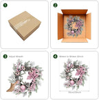 Pink Christmas Wreath 20 Inch Christmas Door Decorations Wreath Set of 2 with Christmas Balls, Pine Cones, Golden Twigs, Pine Needles and Silver Berries,Perfect for Front Door, Indoor Outdoor Use