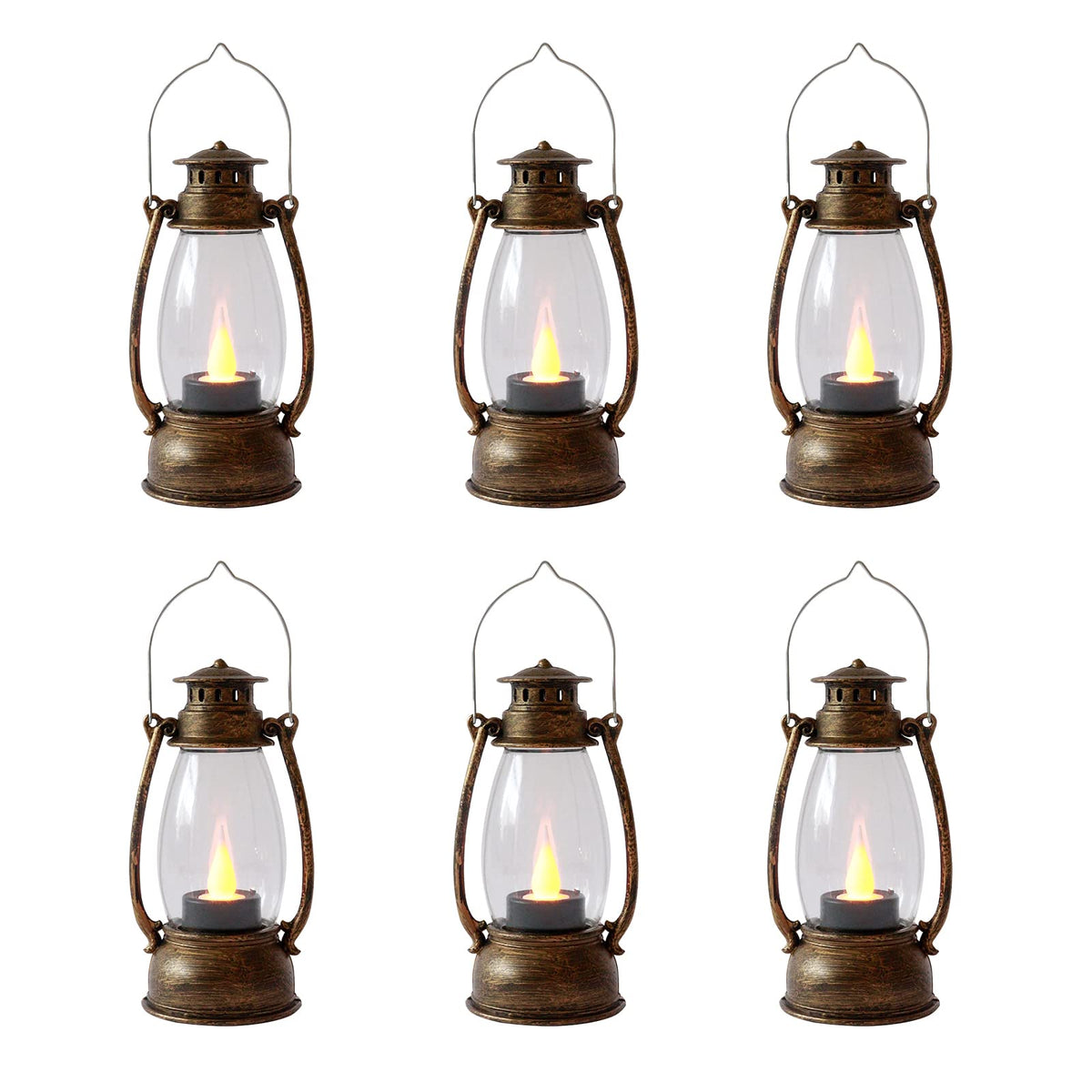 Reperla Mini Lanterns (6 Pcs-5.1in) Small Lantern Decorative Indoor Outdoor Hanging Ornaments LED Candle Lights Decorative Home Decor for Weddings Western Camping Party Halloween Christmas Decorations